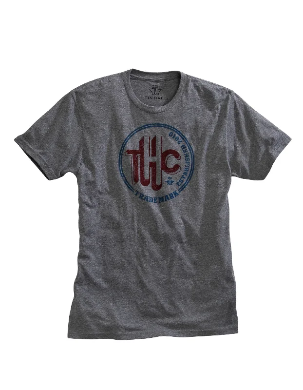 MENS THC LETTERS SCREEN PRINT HEATHER GREY SHORT SLEEVE T-SHIRT