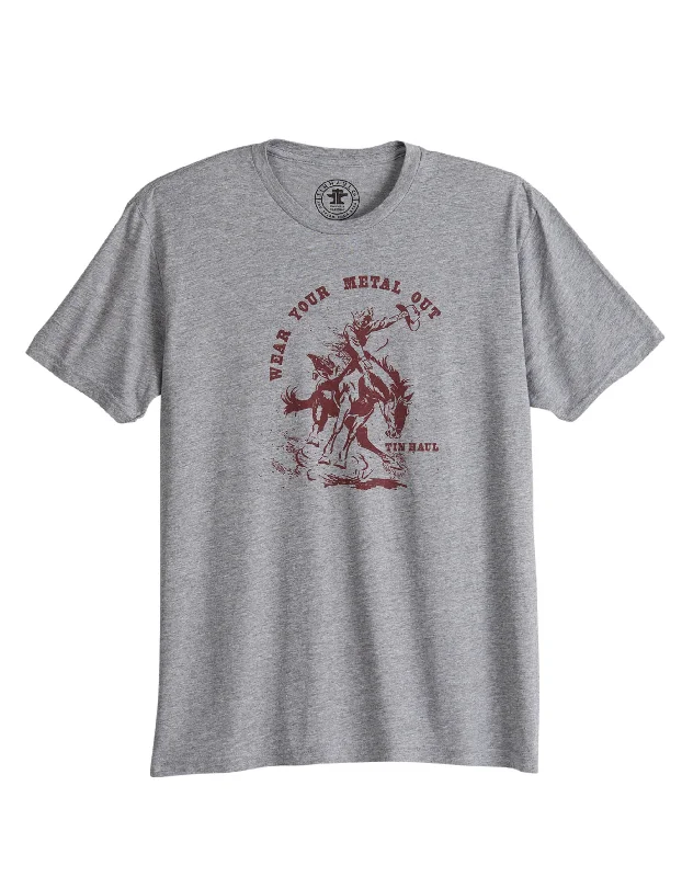 UNISEX SHORT SLEEVE WEAR YOUR METAL OUT BRONC RIDER T SHIRT WITH TRIBLEND PREMIUM HEATHER GREY