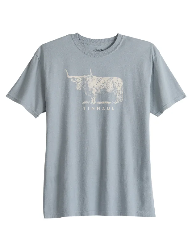 UNISEX SHORT SLEEVE TIN HAUL BULL STANDING SCREEN PRINT T SHIRT HEAVYWEIGHT LIGHT GREY