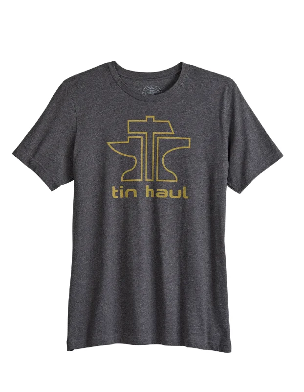 UNISEX SHORT SLEEVE TIN HAUL ANVIL AND HAMMER SCREEN PRINT T SHIRT DARK GREY HEATHER