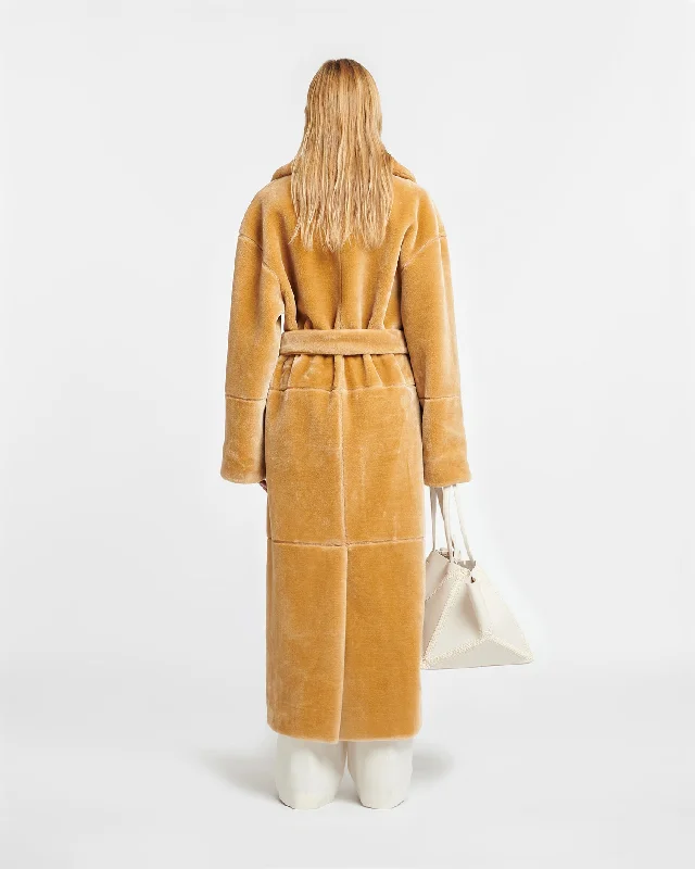 Carian - Faux Fur Trench Coat - Biscuit