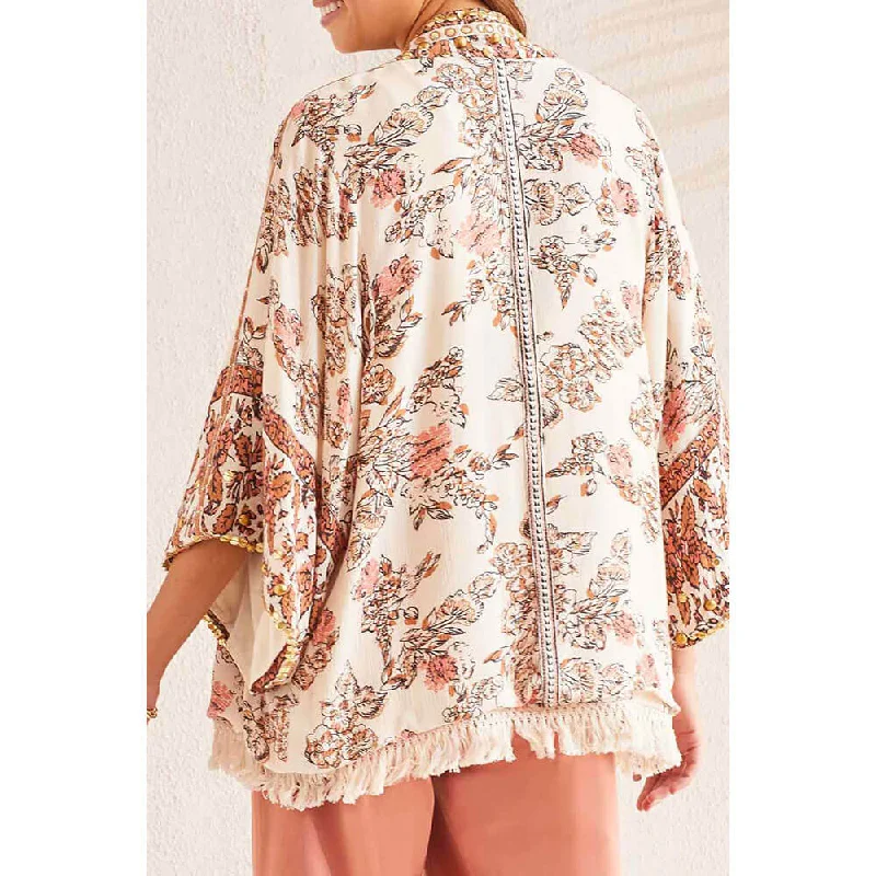 Tribal Lined Embellished Soft Jacket - Cashew