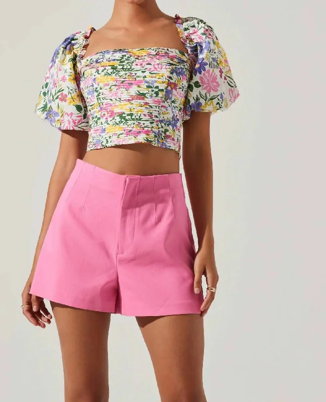 Zip Flat Front Shorts In Hot Pink