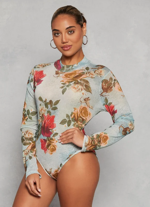 Mesh Printed Long Sleeve Bodysuit