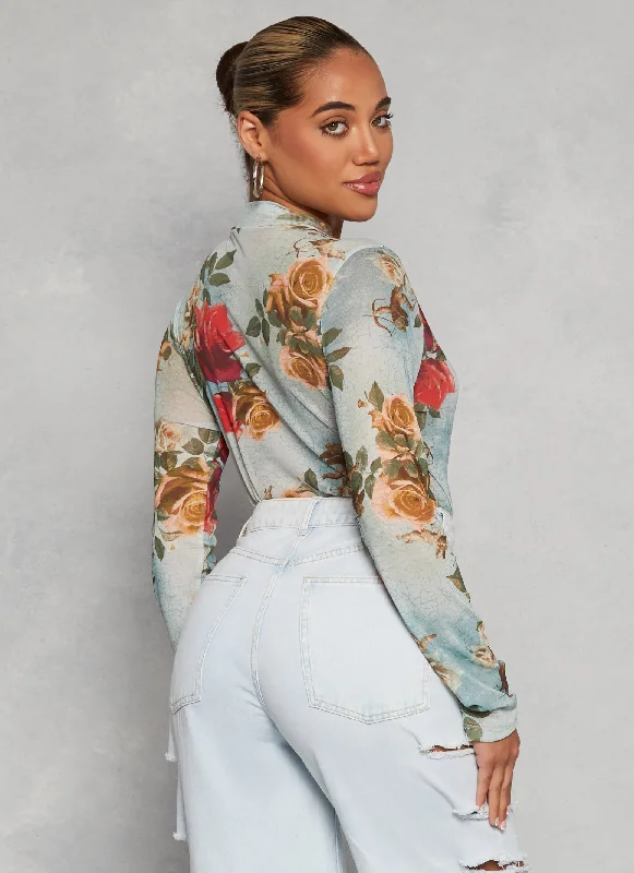 Mesh Printed Long Sleeve Bodysuit