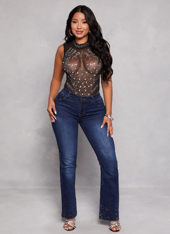 Sleeveless Mesh Rhinestone Bodysuit