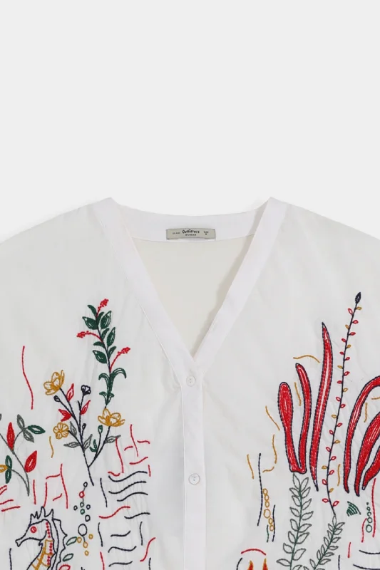 Embroidered Cropped Shirt