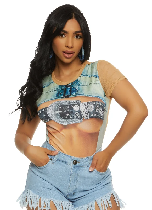 Buckle Body Print Short Sleeve Bodysuit