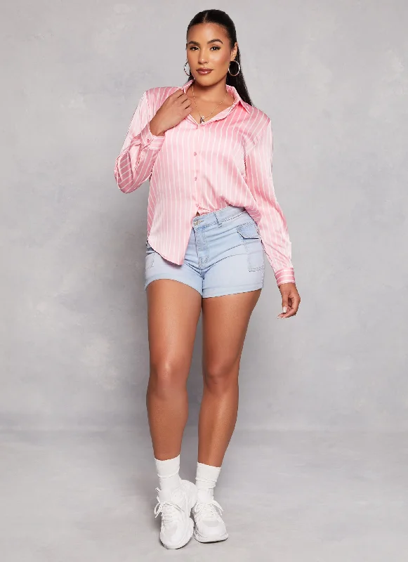 Satin Striped Button Front Shirt