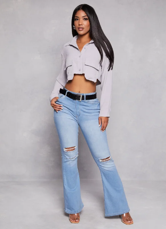 Airy Cargo Pocket Cropped Shirt