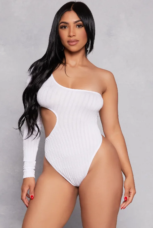 Seamless Cut Out One Shoulder Long Sleeve Bodysuit