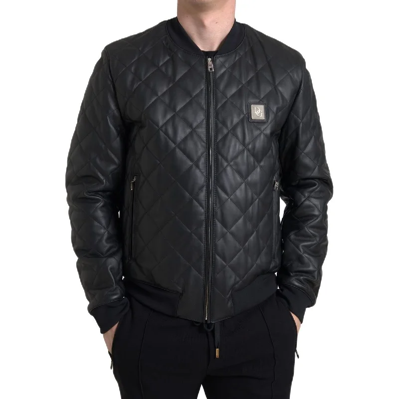 Dolce & Gabbana Elegant Black Leather Bomber Jacket