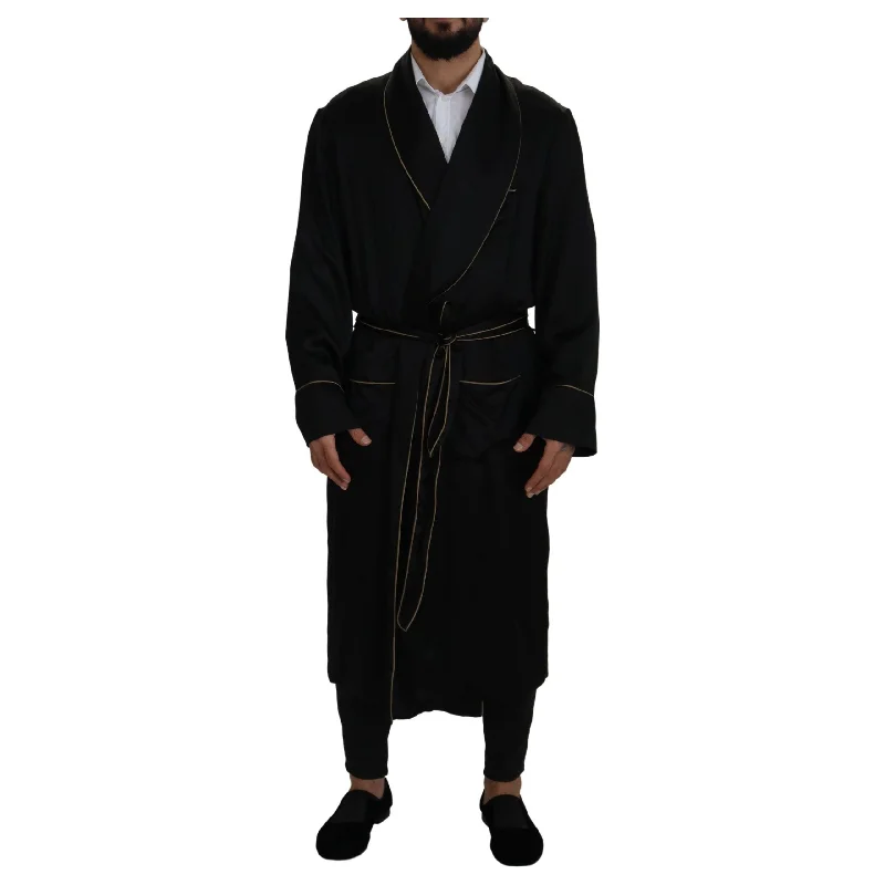 Dolce & Gabbana Elegant Black Silk Long Robe Coat