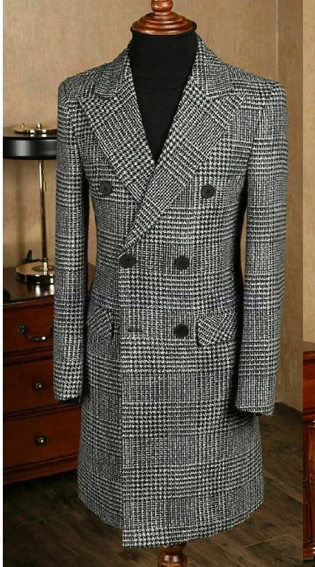 Houndstooth Tweed Coat For Men