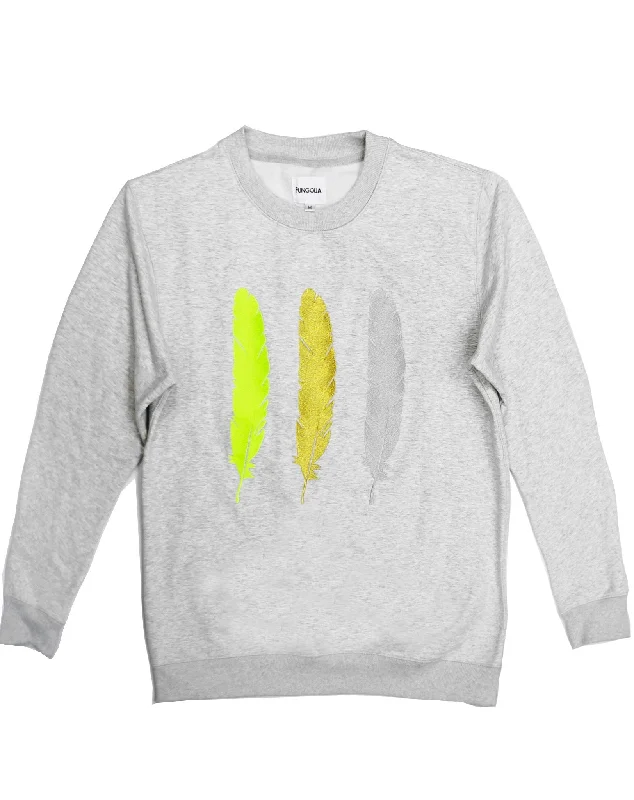 <A 000a001y6c5>Embroidered WBF Large Feathers Crew Neck Sweatshirt - Fleece (Light Heather Grey)