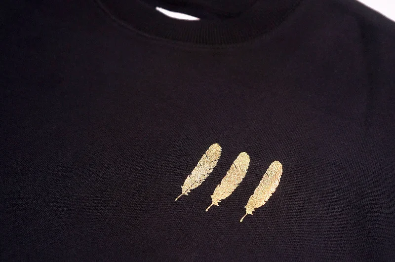 <A 000a107y>Fungolia Fleece Crew Neck Sweatshirt - Gold Feathers (Black)