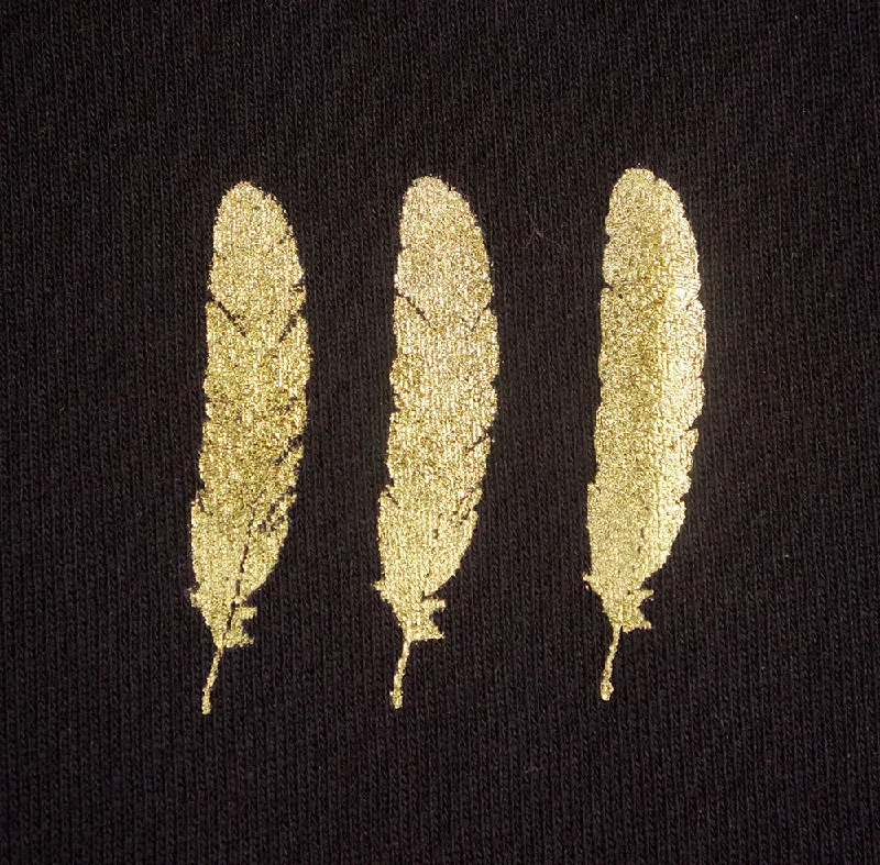 <A 000a107y>Fungolia Fleece Crew Neck Sweatshirt - Gold Feathers (Black)