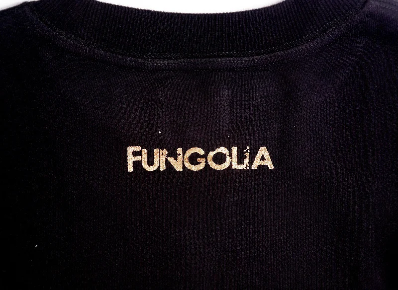 <A 000a107y>Fungolia Fleece Crew Neck Sweatshirt - Gold Feathers (Black)