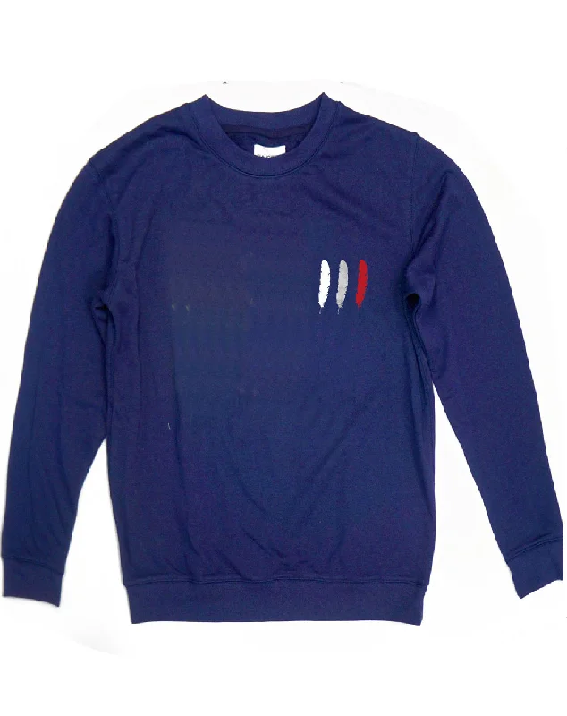 <A 000a107z>Fungolia French Terry Crew Neck Sweatshirt - Small feathers (Navy Blue)