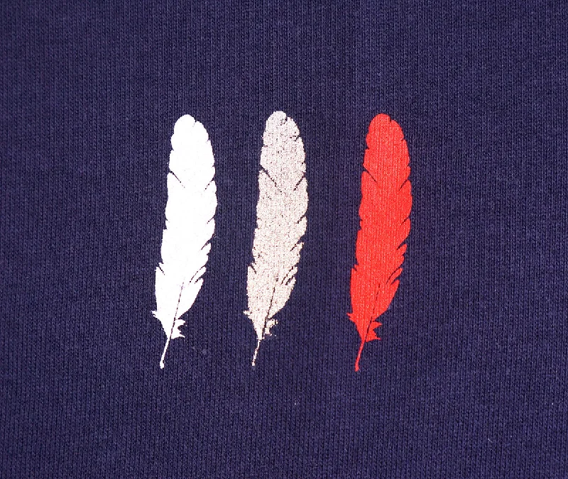 <A 000a107z>Fungolia French Terry Crew Neck Sweatshirt - Small feathers (Navy Blue)