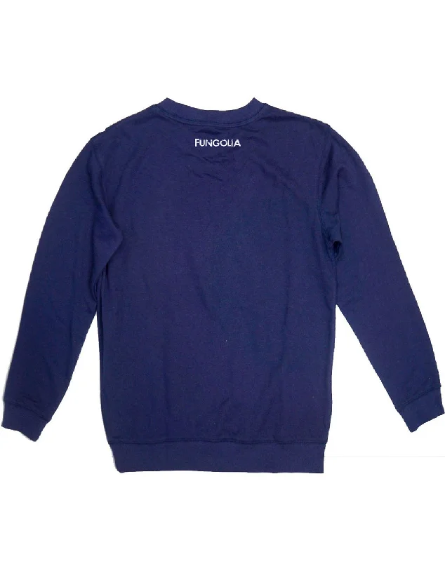 <A 000a107z>Fungolia French Terry Crew Neck Sweatshirt - Small feathers (Navy Blue)