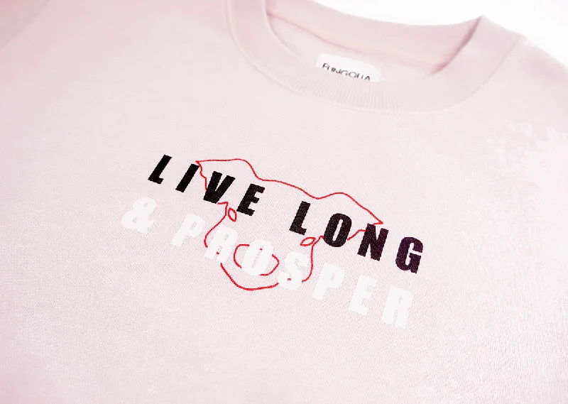 <A 000a001y6g>Fungolia Fleece Crew Neck Sweatshirt - Live Long & Prosper (Light Pink)