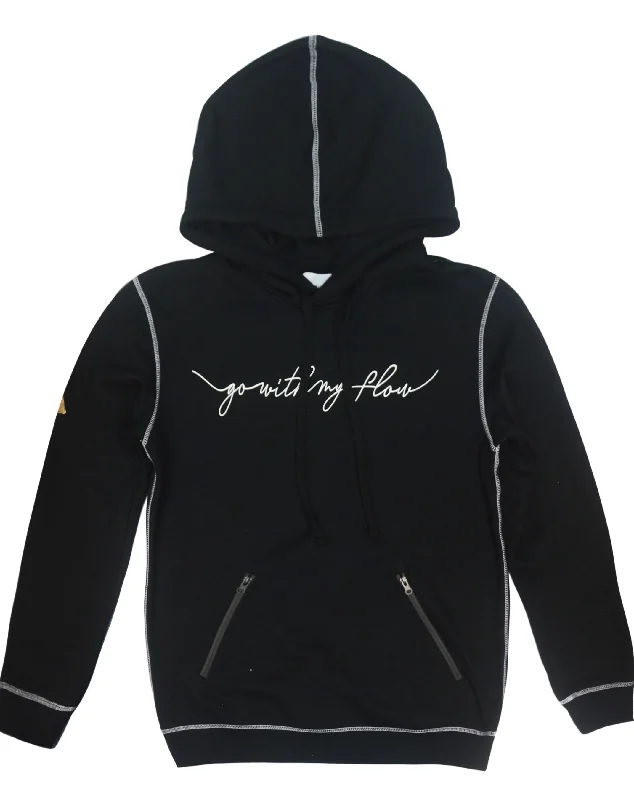 <A 000a001y6d>Fungolia Big Hood Fleece Hoodie - Go With My Flow (Black with White Stitch)