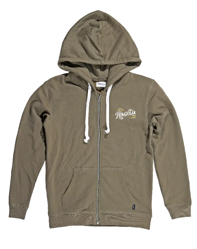 <A 001a81> Fungolia Zip Up Fleece Big hood Hoodie -Vintage Logo (Army green)