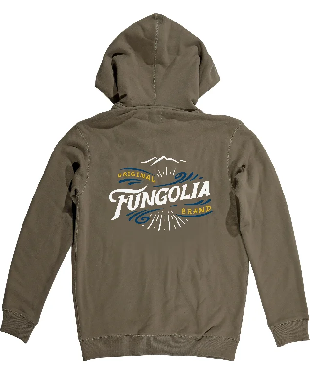 <A 001a81> Fungolia Zip Up Fleece Big hood Hoodie -Vintage Logo (Army green)