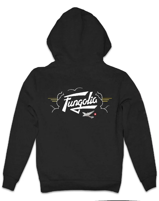 <A 001a80> Fungolia Zip Up Fleece Big hood Hoodie - Vintage Fighter (black)