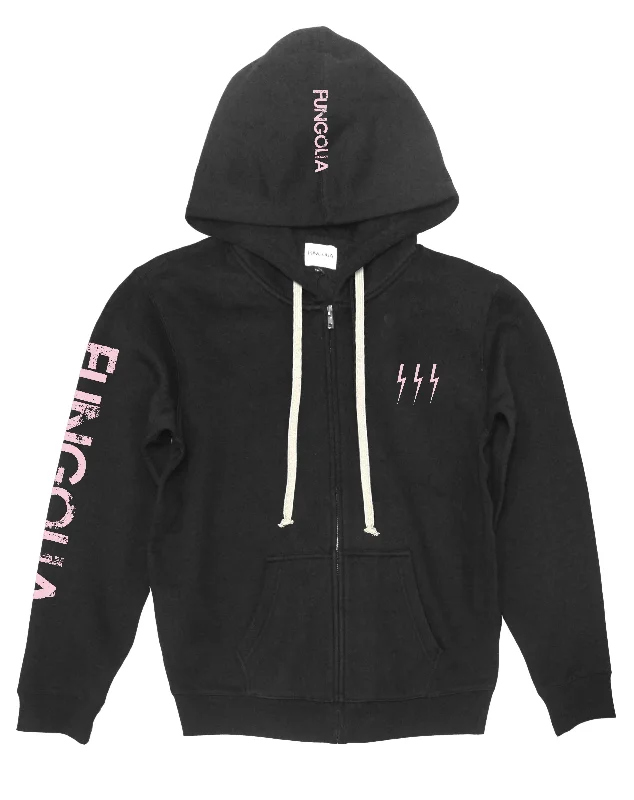 <A 001a84> Fungolia Zip Up Fleece Big hood Hoodie - Dirty Pink Logo