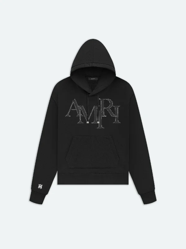 AMIRI STAGGERED LOGO HOODIE - Black