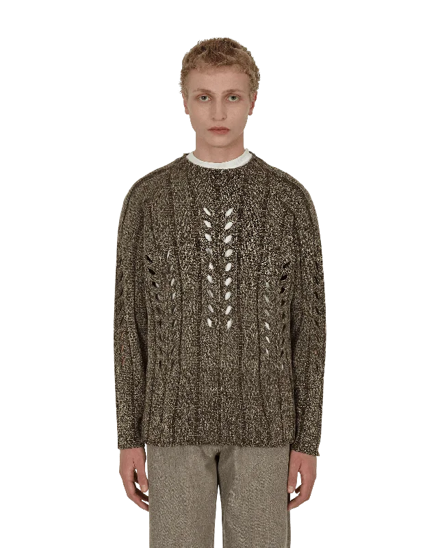 Mix Boucle Mesh Knit Sweater Brown