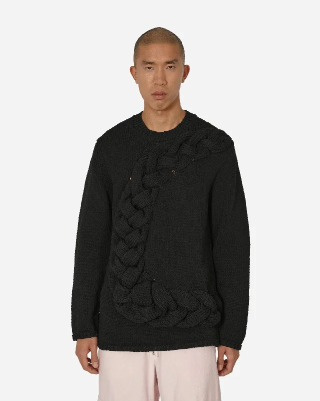 Cable Knit Crewneck Sweater Black