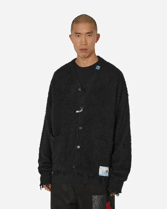 Cotton Brushed Knit Cardigan Black