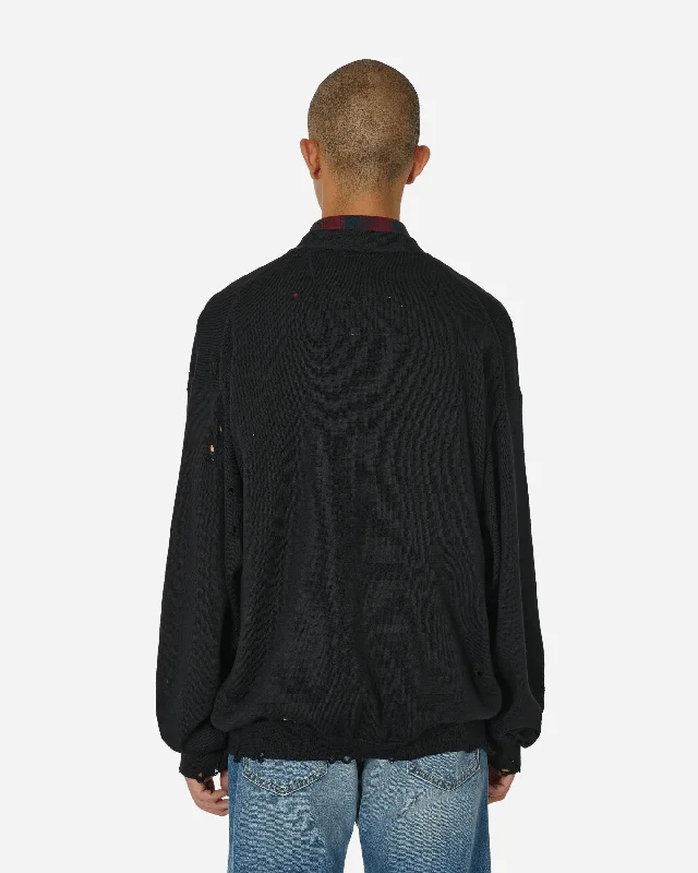 Distressed Knit Cardigan Black