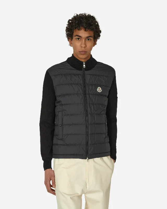 Padded Cotton Zip-Up Cardigan Black