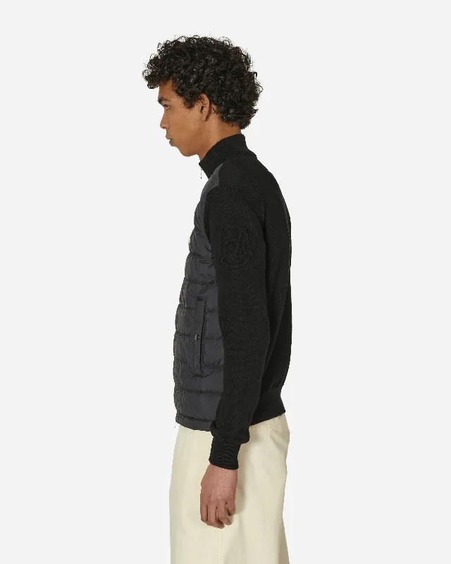 Padded Cotton Zip-Up Cardigan Black