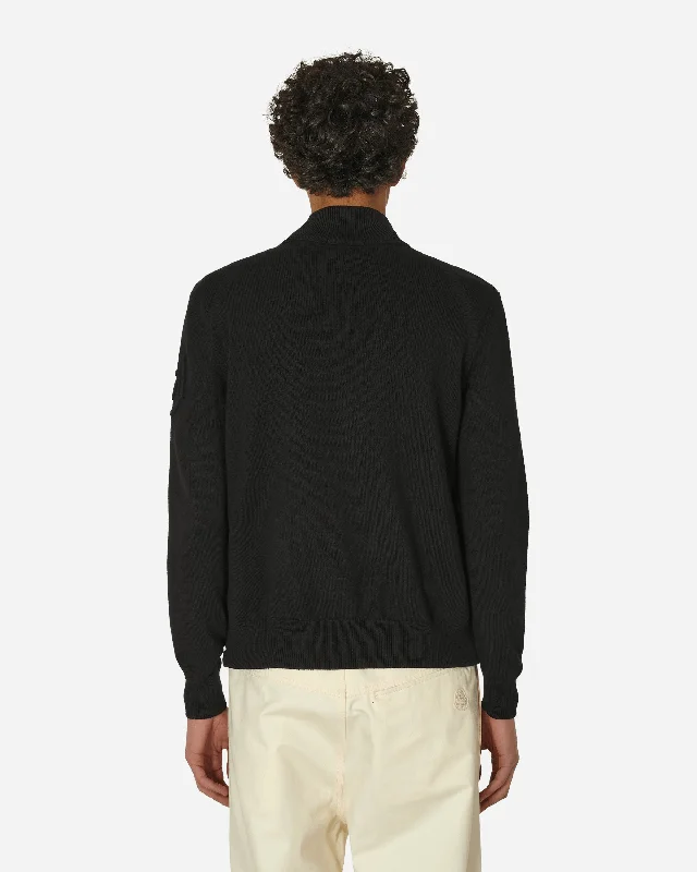 Padded Cotton Zip-Up Cardigan Black