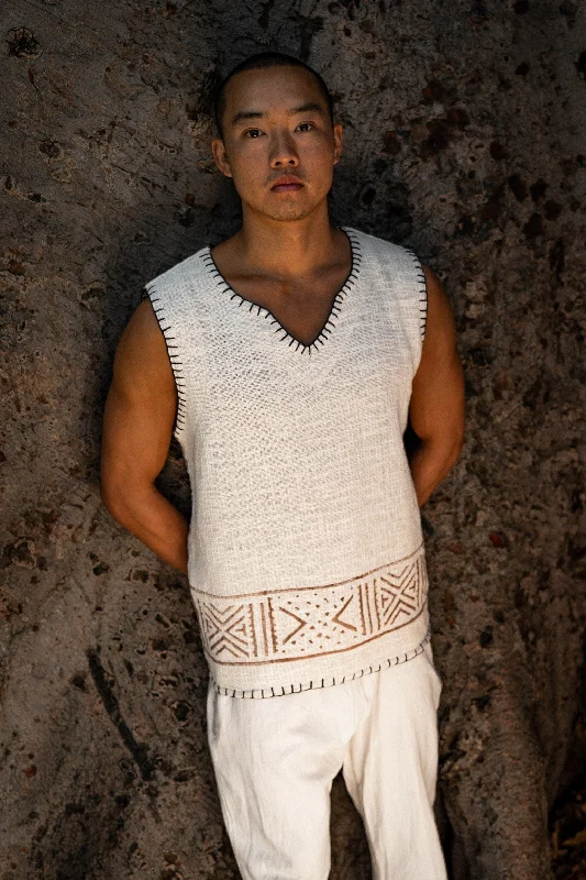 KAURI Beige Mens Sleeveless Tank Top Handmade Muscle Gypsy Earthy Shirt, Tribal Jungle Natural Savage Festival Rave AJJAYA Nomadic Primitive