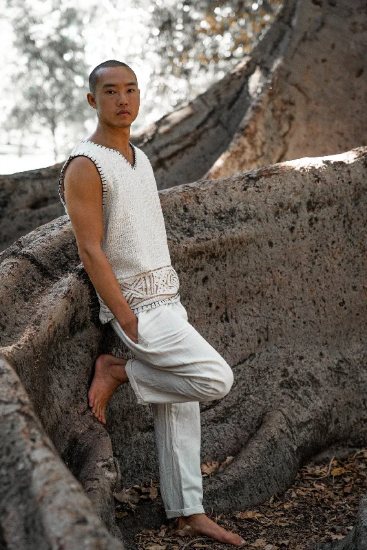 KAURI Beige Mens Sleeveless Tank Top Handmade Muscle Gypsy Earthy Shirt, Tribal Jungle Natural Savage Festival Rave AJJAYA Nomadic Primitive