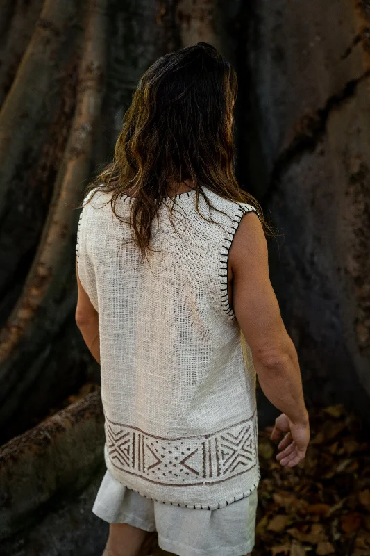 KAURI Beige Mens Sleeveless Tank Top Handmade Muscle Gypsy Earthy Shirt, Tribal Jungle Natural Savage Festival Rave AJJAYA Nomadic Primitive