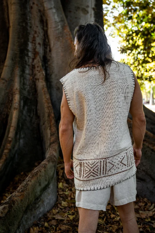 KAURI Black Mens Sleeveless Tank Top Handmade Muscle Gypsy Earthy Shirt, Tribal Jungle Natural Savage Festival Rave AJJAYA Nomadic Primitive